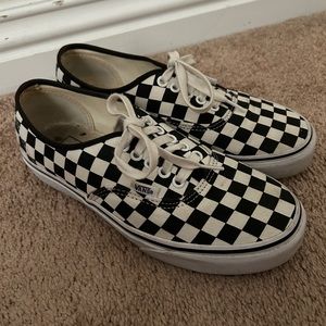 Checkered black and cream lace up vans